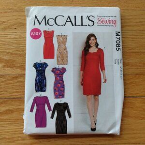 Dress Semi-Fitted Lined Sewing Pattern Size 6-22 Plus Size McCall's 7085 UNCUT